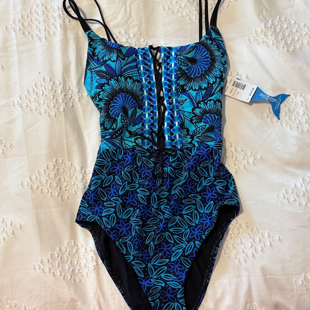 Miraclesuit suga babe One Piece in Blue and Black Floral new